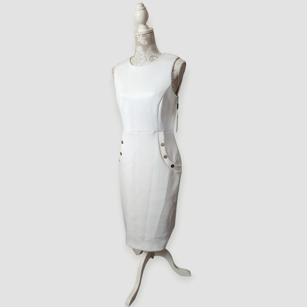 Calvin Klein Coastal Chic Ivory White Women's Scuba Sheath Dress Size 8